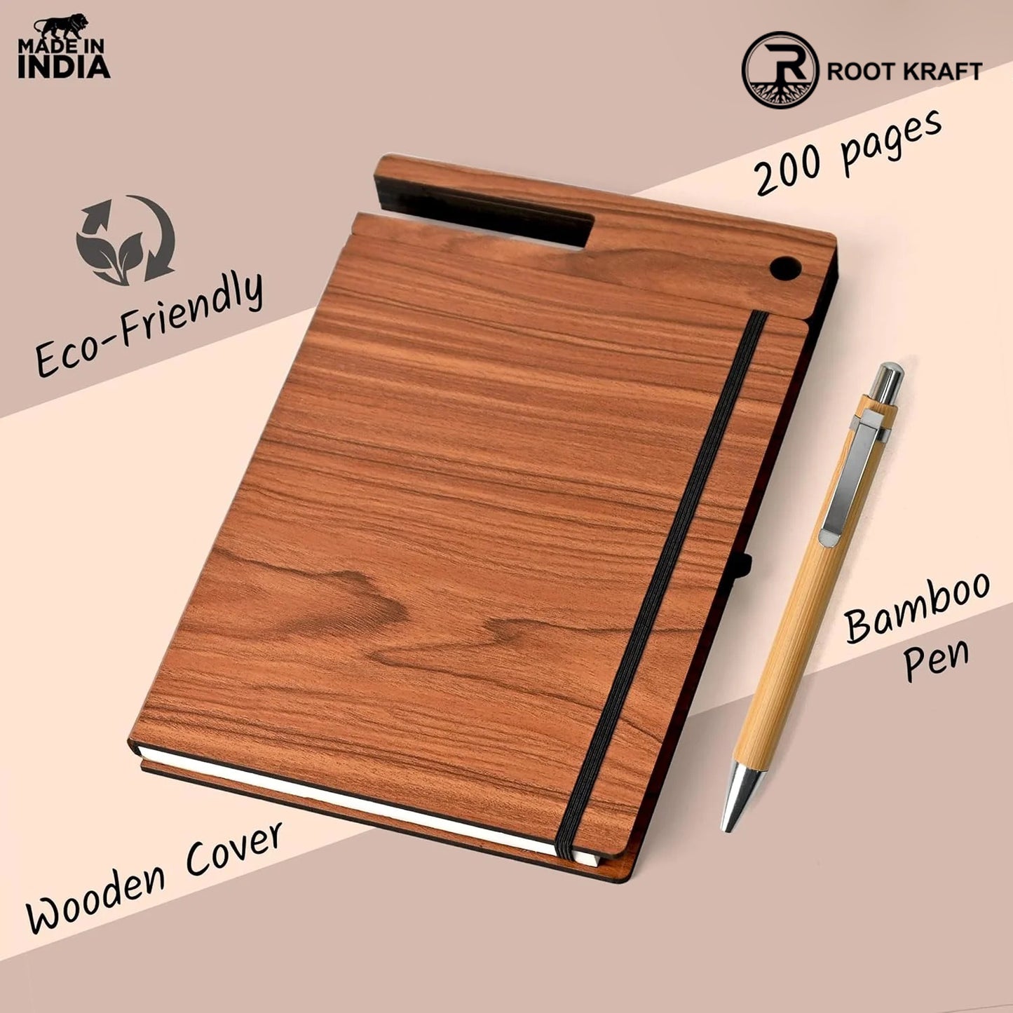 Wooden Smart Diary with Mobile Holder & Pen Stand | Includes Wooden Pen | Useful Gift For Office, Corporate & Personal Use