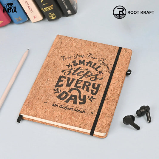 Eco-Friendly Cork Diary with Pen Holder | 190 Pages | Motivational Quote & Personalized Name Option