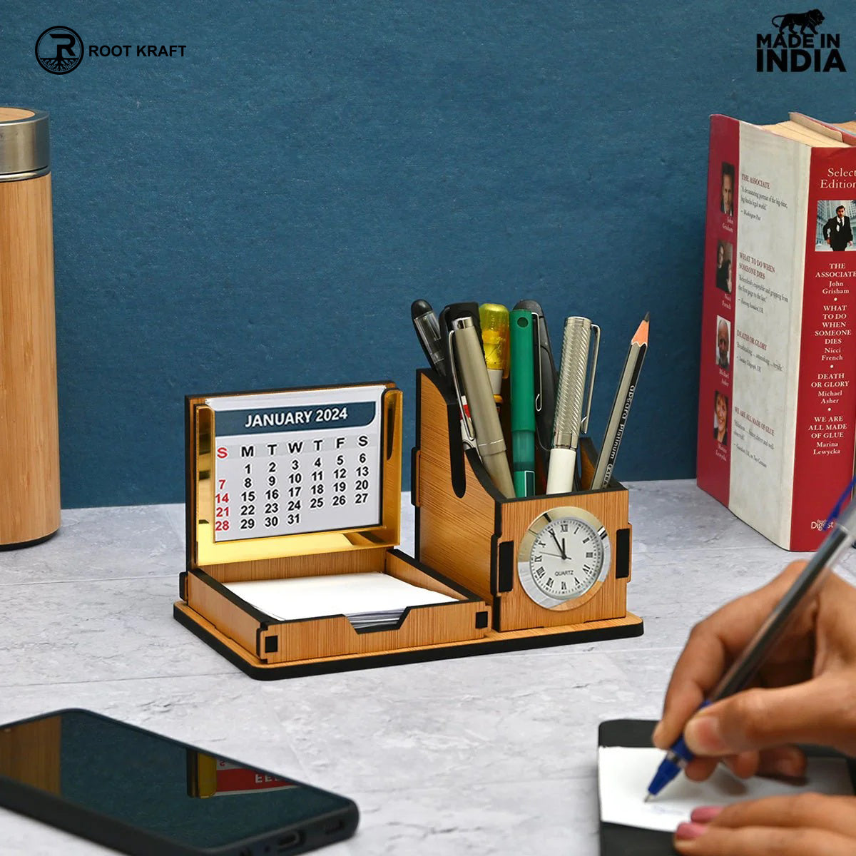 Mini Desk Organizer with Clock & Calendar 2026 | Desk Calendar | Desk Accessories