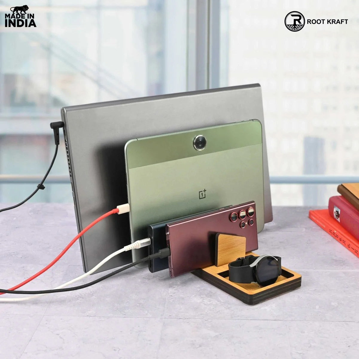 Multi-Device Charging Stand Organizer for Laptop, Tablet, Mobile And Power Bank | All-In-One Charging Station