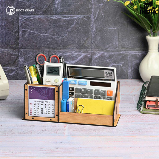 3 Compartment Desk Organizer With 2025 Calendar | Desk Calendar | Desk Accessories