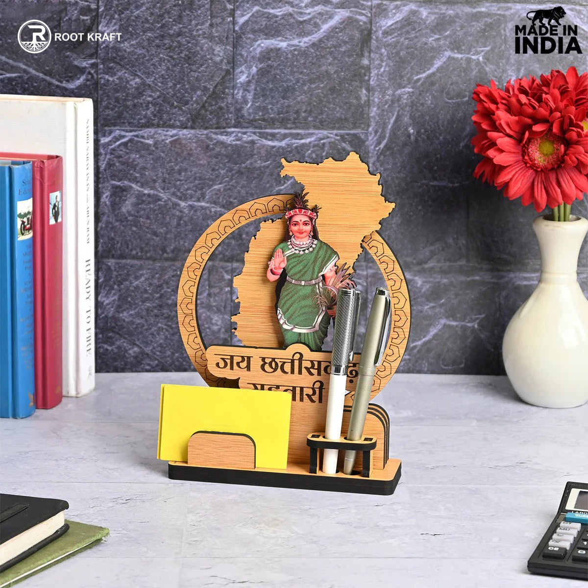 Political Pen Stand and Card Holder | Chhattisgarh Mahtari | Chhattisgarh Map Mementos