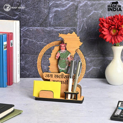 Political Pen Stand and Card Holder | Chhattisgarh Mahtari | Chhattisgarh Map Mementos