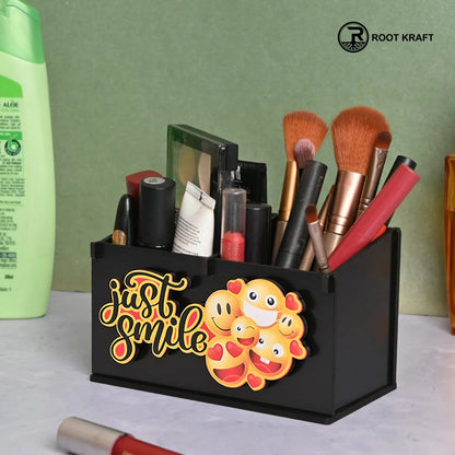 2 Compartment Funky Cosmetic Organizer | Desk Organizer For Girls | Makeup Box With Smileys And Emoji (Eco Friendly)