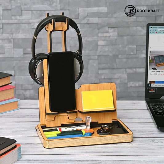 Headphone Holder for Gamers Music Lovers, Portable Desk Organizer with Mobile Phone Stand Compatible with All Headphones Size