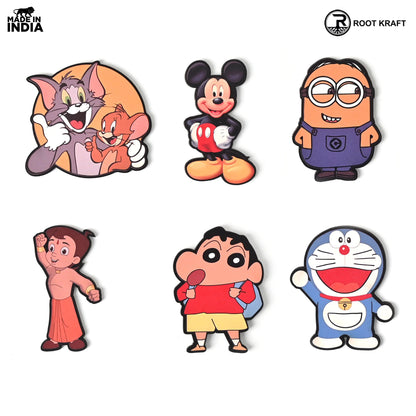 Wooden Fridge Magnet Set – Pack of 6 | Cartoon, Emoji & Veggie Designs | Cute, Fun & Durable Refrigerator Magnets