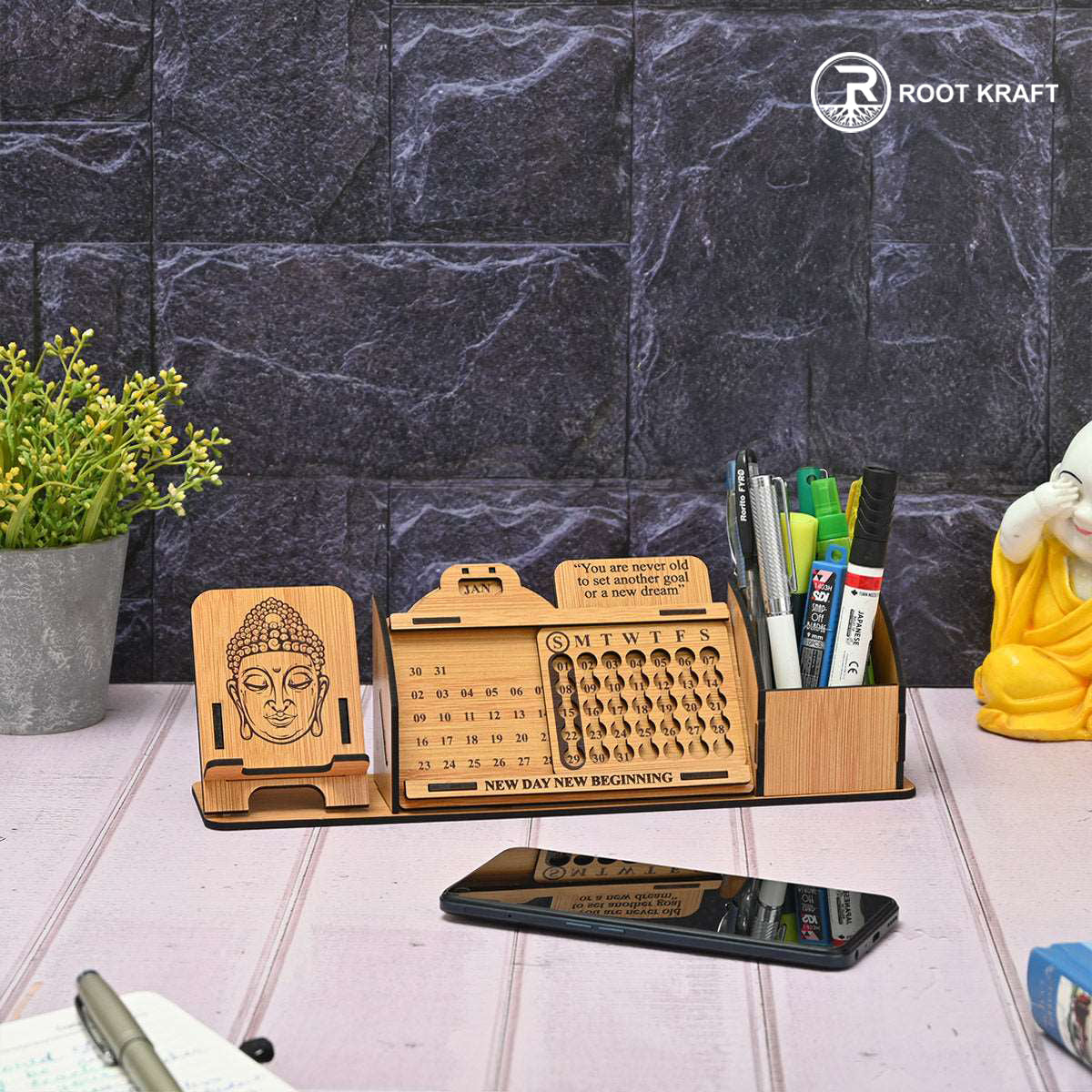 Lifetime Calendar With Desk Organizer and Mobile Stand | Desk Calendar | Mobile Accessories