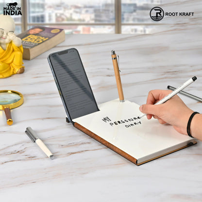 Wooden Smart Diary with White Board & Marker | A5 Notebook with Mobile & Pen Stand | Personal Use, Office & Corporate Gift