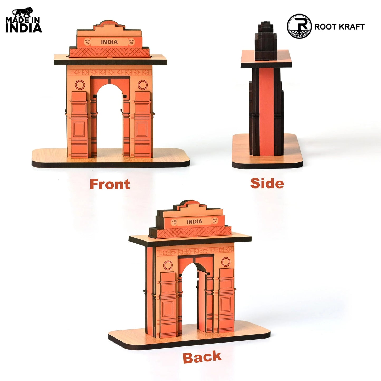 India Gate Wooden Desk Organizer with Test Tube Planter, Pen Stand & Visiting Card Holder | Table Top Patriotic Souvenir | Independence Day Gift