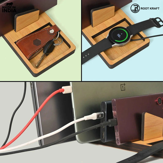 Multi-Device Charging Stand Organizer for Laptop, Tablet, Mobile And Power Bank | All-In-One Charging Station