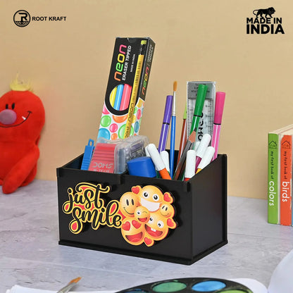 2 Compartment Funky Cosmetic Organizer | Desk Organizer For Girls | Makeup Box With Smileys And Emoji (Eco Friendly)