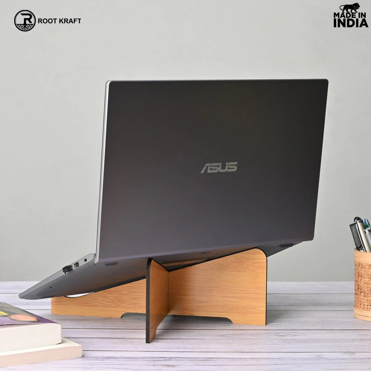 Cross Laptop Stand For Desk With Mobile Stand | Portable Easy to Carry | Compatible with All (2 pc Combo Pack) (eco Friendly)