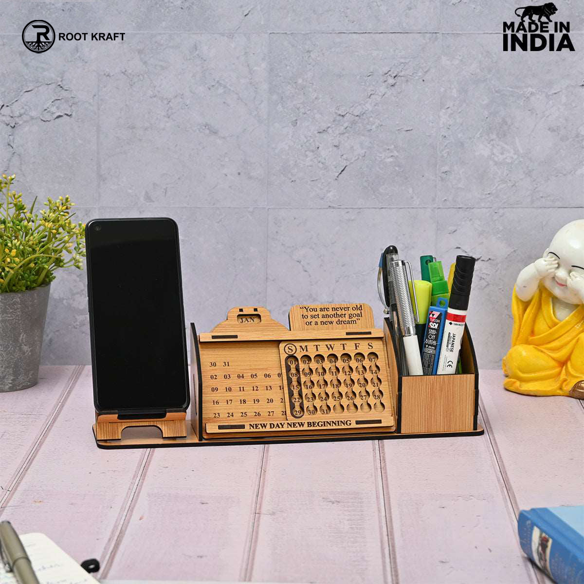 Lifetime Calendar With Desk Organizer and Mobile Stand | Desk Calendar | Mobile Accessories