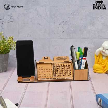Lifetime Calendar With Desk Organizer and Mobile Stand | Desk Calendar | Mobile Accessories