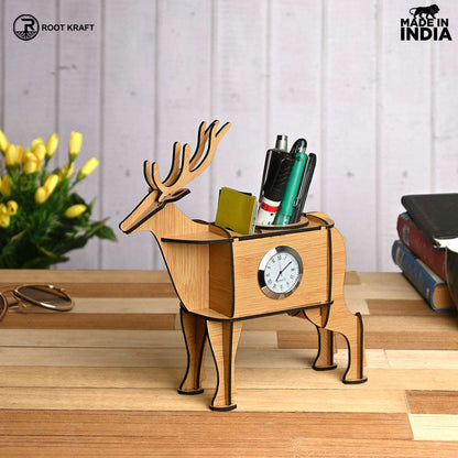 Deer Showpiece | Desk Organizer With Clock & Calendar 2024 | Home & Office Decor