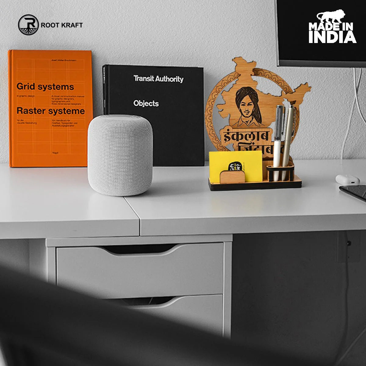 Political Pen Stand and Card Holder | Gandhi Ji, Ambedkar Ji & Bhagat Singh Ji | Wise Quotes | Mementos