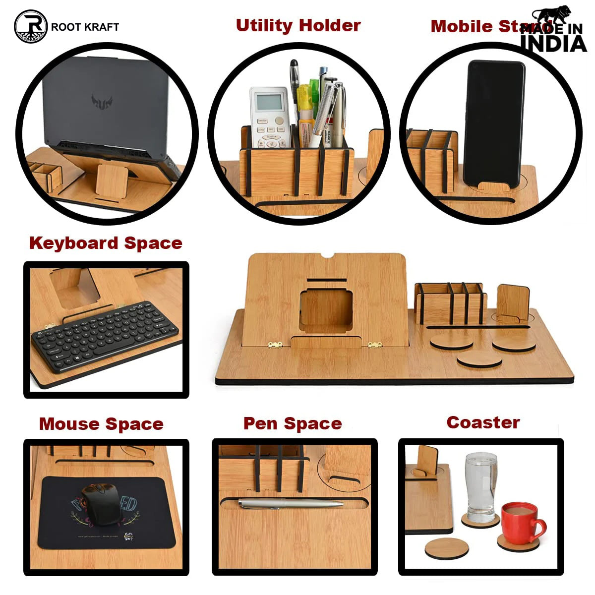 Lapdesks Premium All-in-one Table top for Laptop Stand with Cooling pad Keyboard and Mouse pad Mobile Stand Stationary Desk Organizers and Coaster Set (All in One)