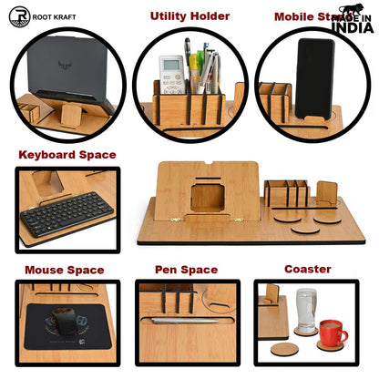 Lapdesks Premium All-in-one Table top for Laptop Stand with Cooling pad Keyboard and Mouse pad Mobile Stand Stationary Desk Organizers and Coaster Set (All in One)
