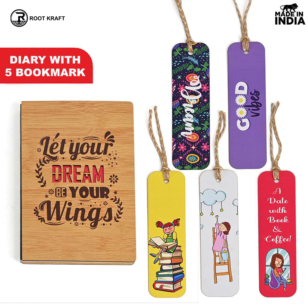 Diary Notebook with 5 Colorful Bookmarks | Motivational Quotes (190 quality pages)