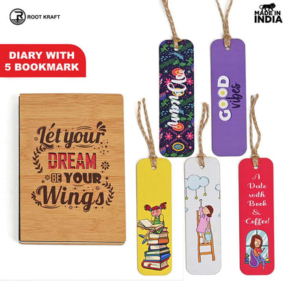 Diary Notebook with 5 Colorful Bookmarks | Motivational Quotes (190 quality pages)