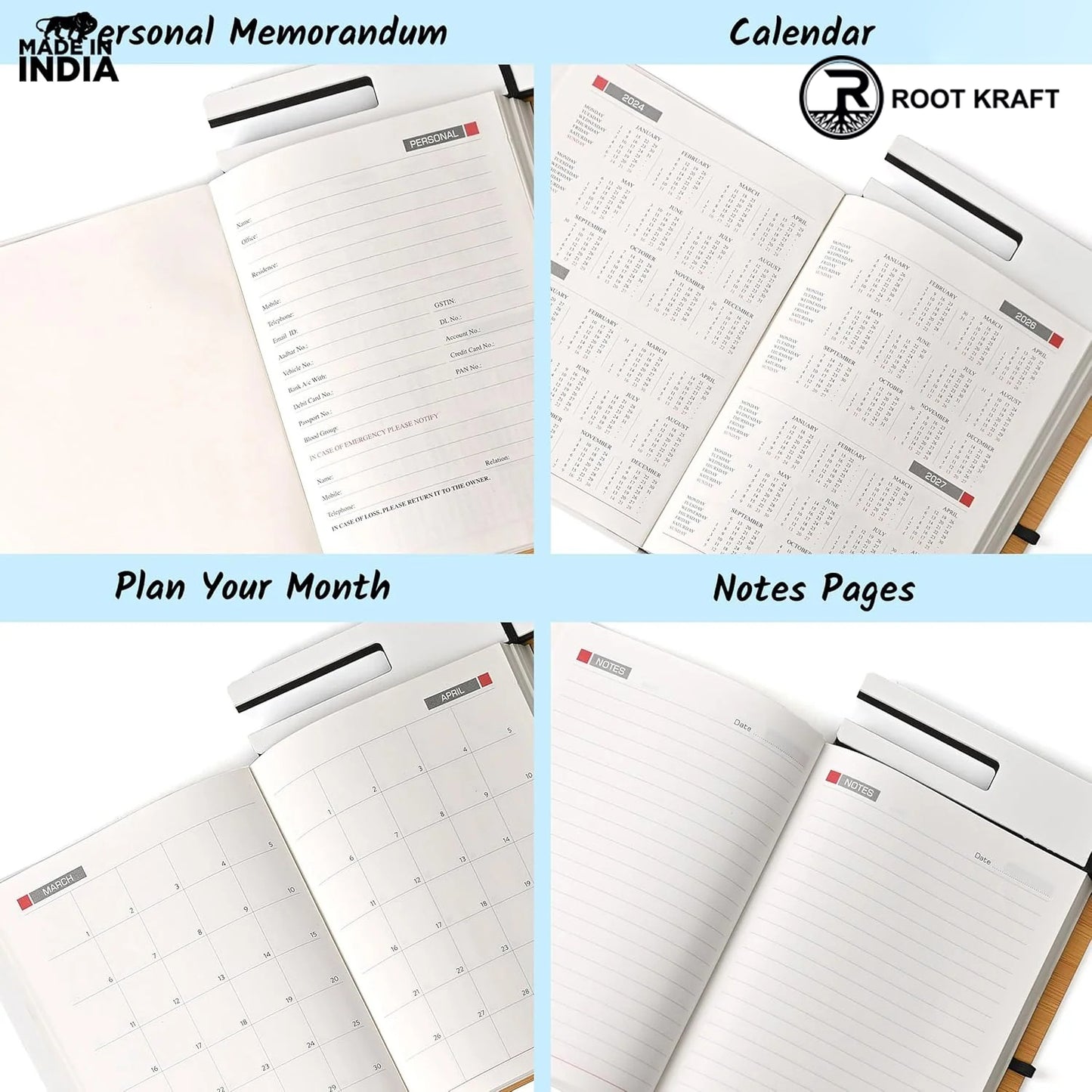 Wooden Smart Diary with White Board & Marker | A5 Notebook with Mobile & Pen Stand | Personal Use, Office & Corporate Gift