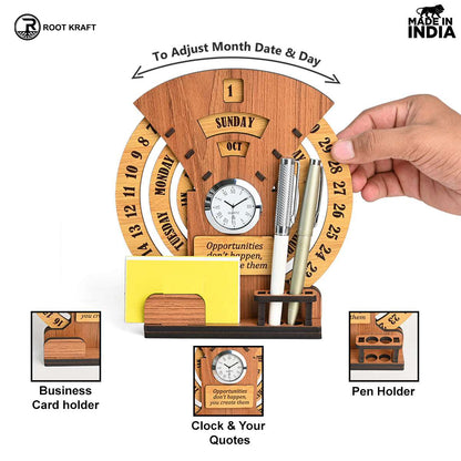 Infinite Circular Calendar With Pen, Card Holder | Clock And Photo Frame Options Available | Desk Accessories