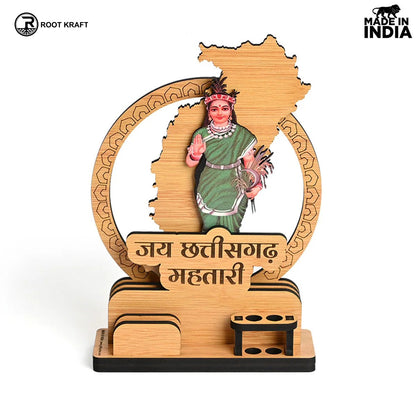 Political Pen Stand and Card Holder | Chhattisgarh Mahtari | Chhattisgarh Map Mementos