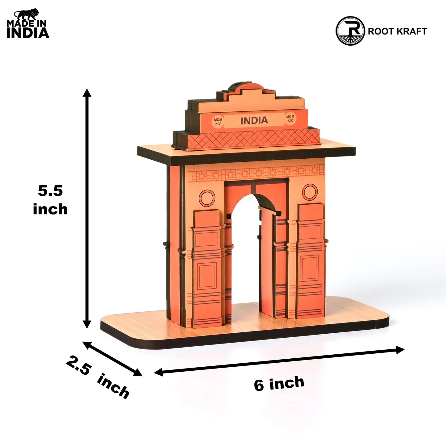 India Gate Wooden Desk Organizer with Test Tube Planter, Pen Stand & Visiting Card Holder | Table Top Patriotic Souvenir | Independence Day Gift