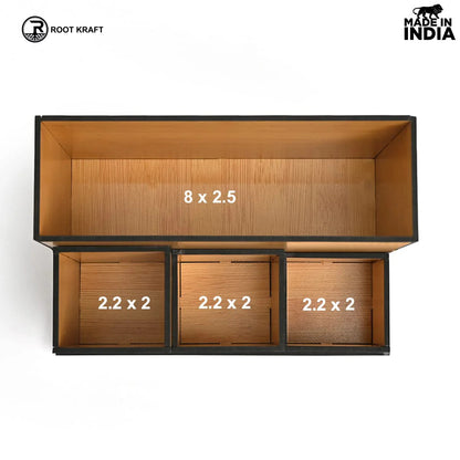 Wooden Multipurpose Desk Organizer | Table Clock | 4 Compartment Organizer