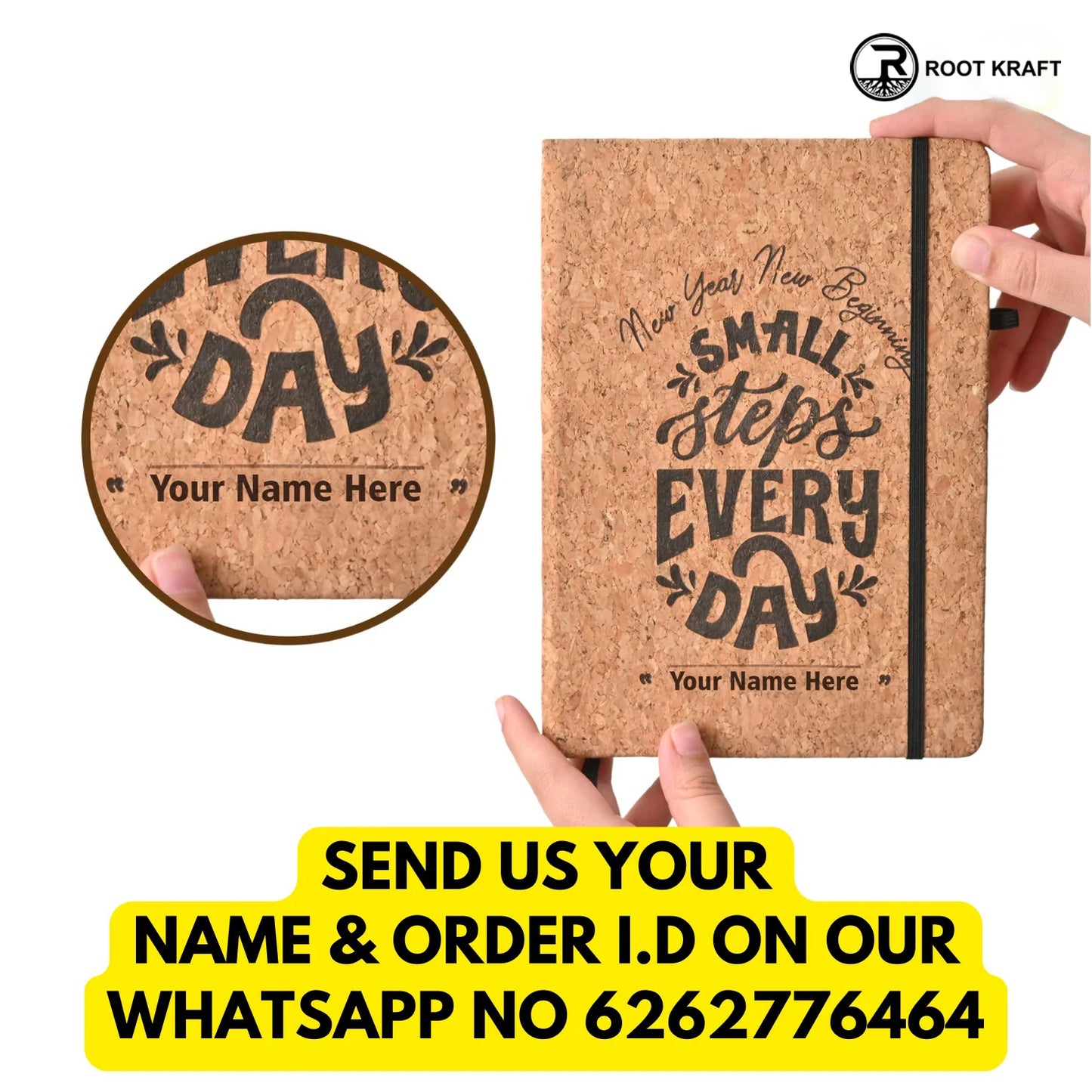 Eco-Friendly Cork Diary with Pen Holder | 190 Pages | Motivational Quote & Personalized Name Option