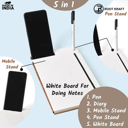 Wooden Smart Diary with White Board & Marker | A5 Notebook with Mobile & Pen Stand | Personal Use, Office & Corporate Gift