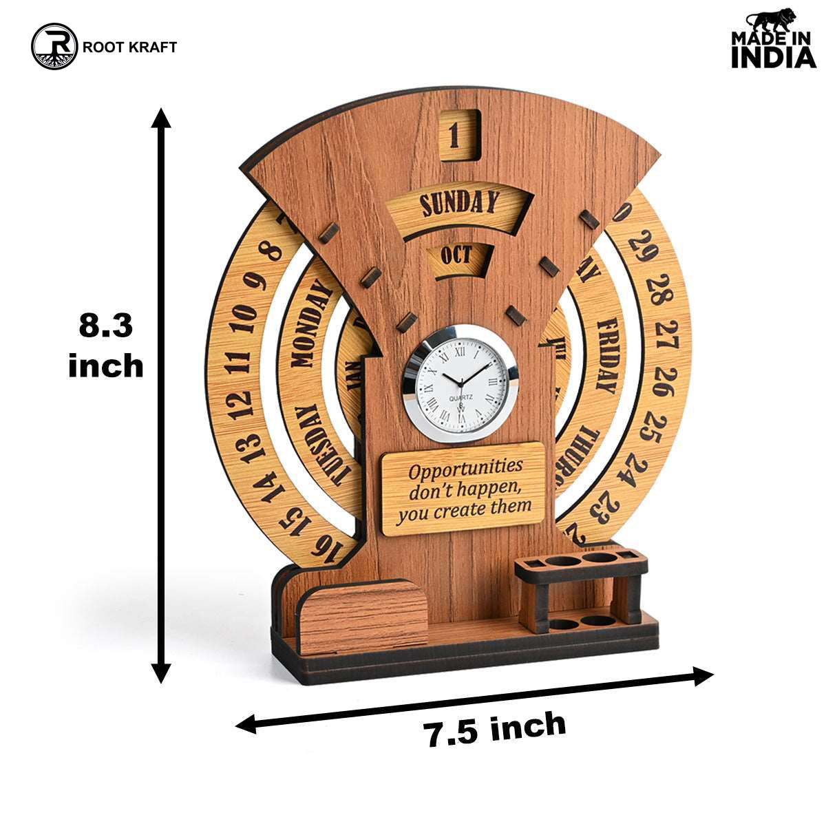 Infinite Circular Calendar With Pen, Card Holder | Clock And Photo Frame Options Available | Desk Accessories