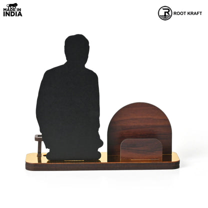 Wooden Ratan Tata and Dhirubhai Ambani Table Top with Pen Holder and Visiting Card Holder | Desk Organizer for Office and Home