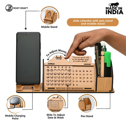 Lifetime Calendar With Desk Organizer and Mobile Stand | Desk Calendar | Mobile Accessories