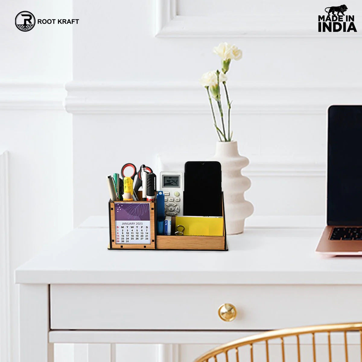 3 Compartment Desk Organizer With 2025 Calendar | Desk Calendar | Desk Accessories