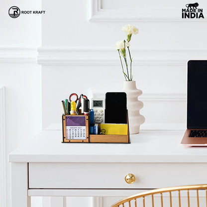 3 Compartment Desk Organizer With 2025 Calendar | Desk Calendar | Desk Accessories