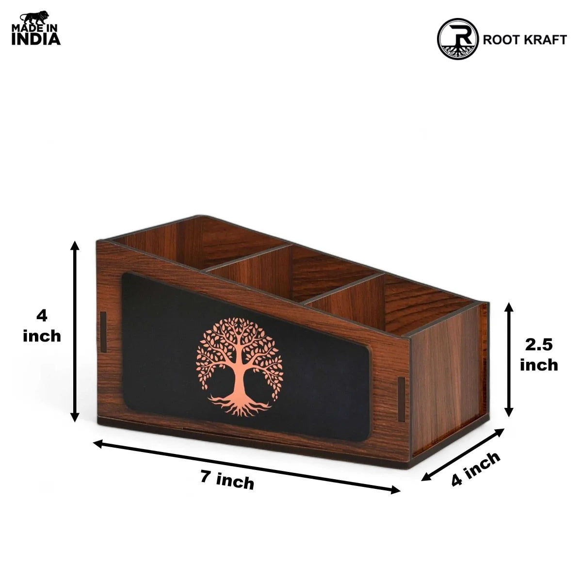 Remote Stand with 3 Sections | Wooden Remote Holder for TV and AC | Stationary Organizer