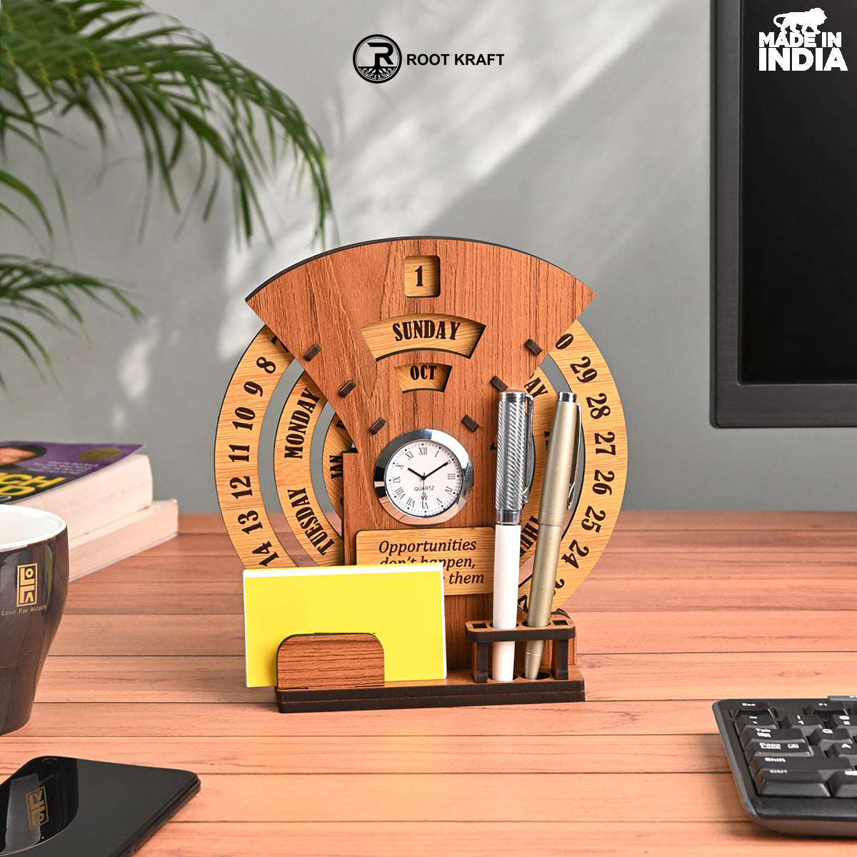 Infinite Circular Calendar With Pen, Card Holder | Clock And Photo Frame Options Available | Desk Accessories