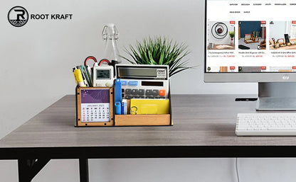 3 Compartment Desk Organizer With 2025 Calendar | Desk Calendar | Desk Accessories