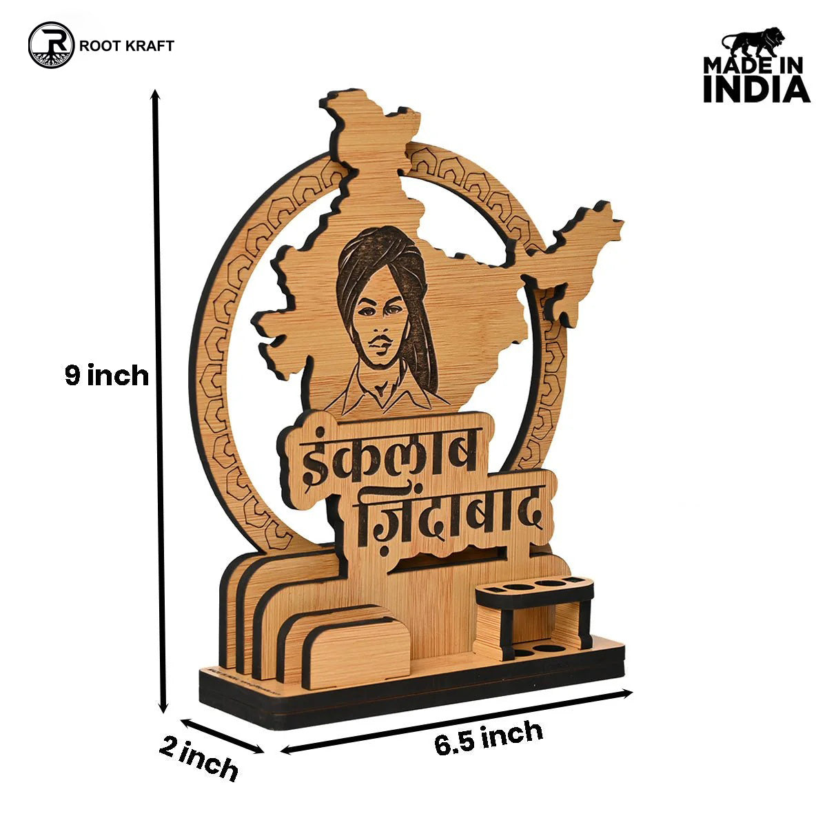 Political Pen Stand and Card Holder | Gandhi Ji, Ambedkar Ji & Bhagat Singh Ji | Wise Quotes | Mementos