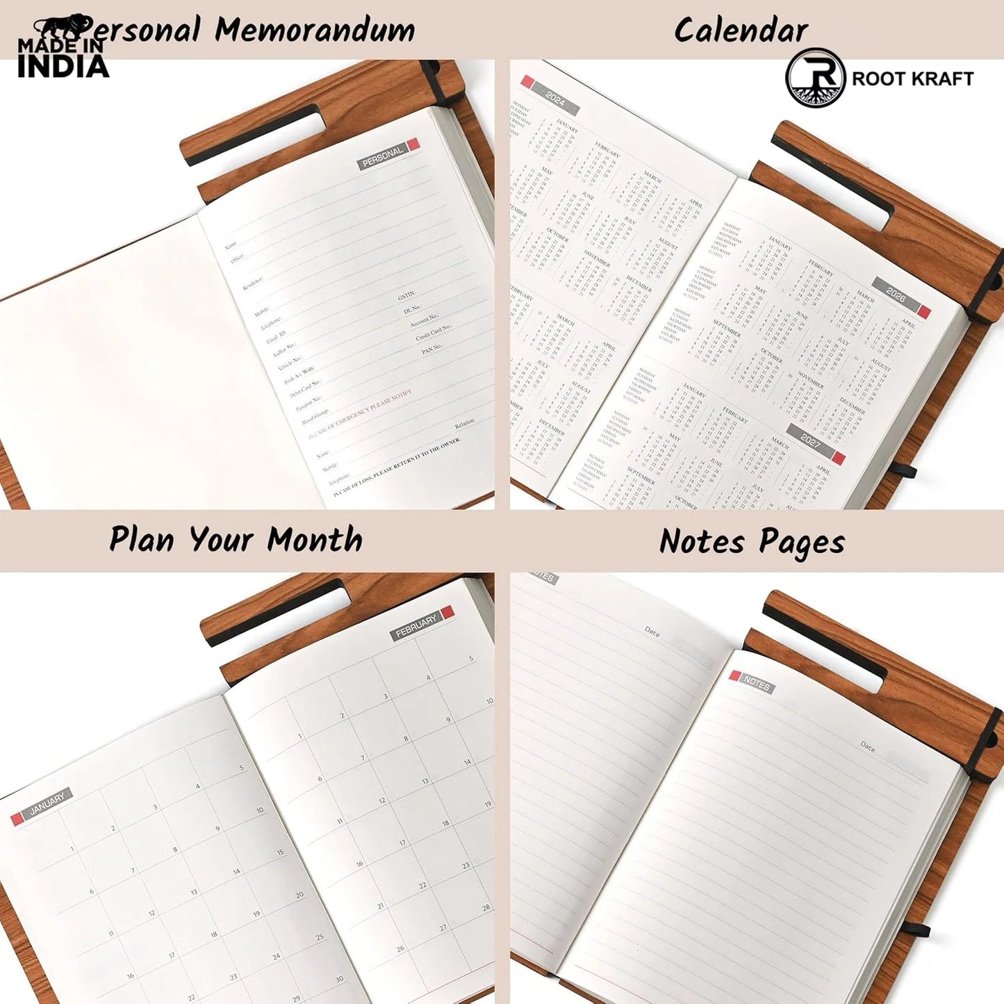 Wooden Smart Diary with Mobile Holder & Pen Stand | Includes Wooden Pen | Useful Gift For Office, Corporate & Personal Use