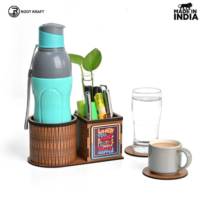 Test Tube Planter With Wooden Water Bottle Holder, Wooden Pen Stand & Coasters | Corporate Gifts | Eco-Friendly