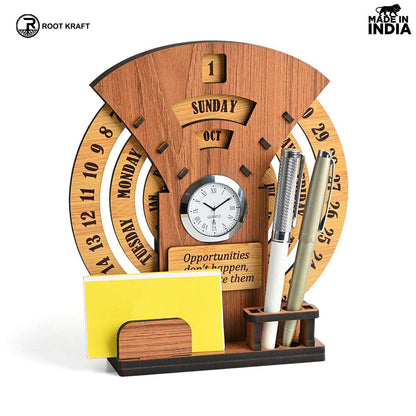 Infinite Circular Calendar With Pen, Card Holder | Clock And Photo Frame Options Available | Desk Accessories