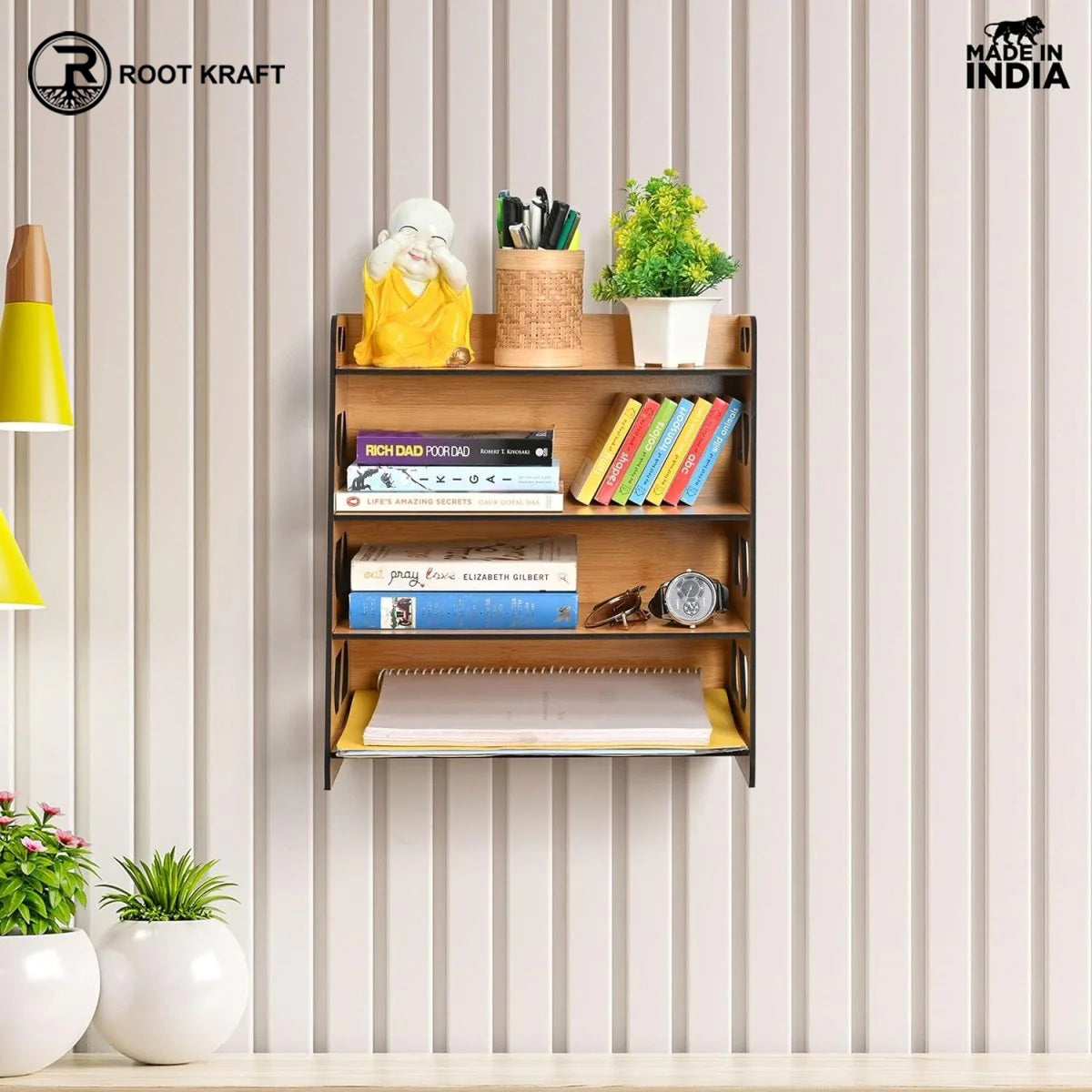 Book Rack 4 Layer Wooden Book Stand for Table | Multipurpose Home Decor Storage Rack & Book Shelf for Wall (DIY)