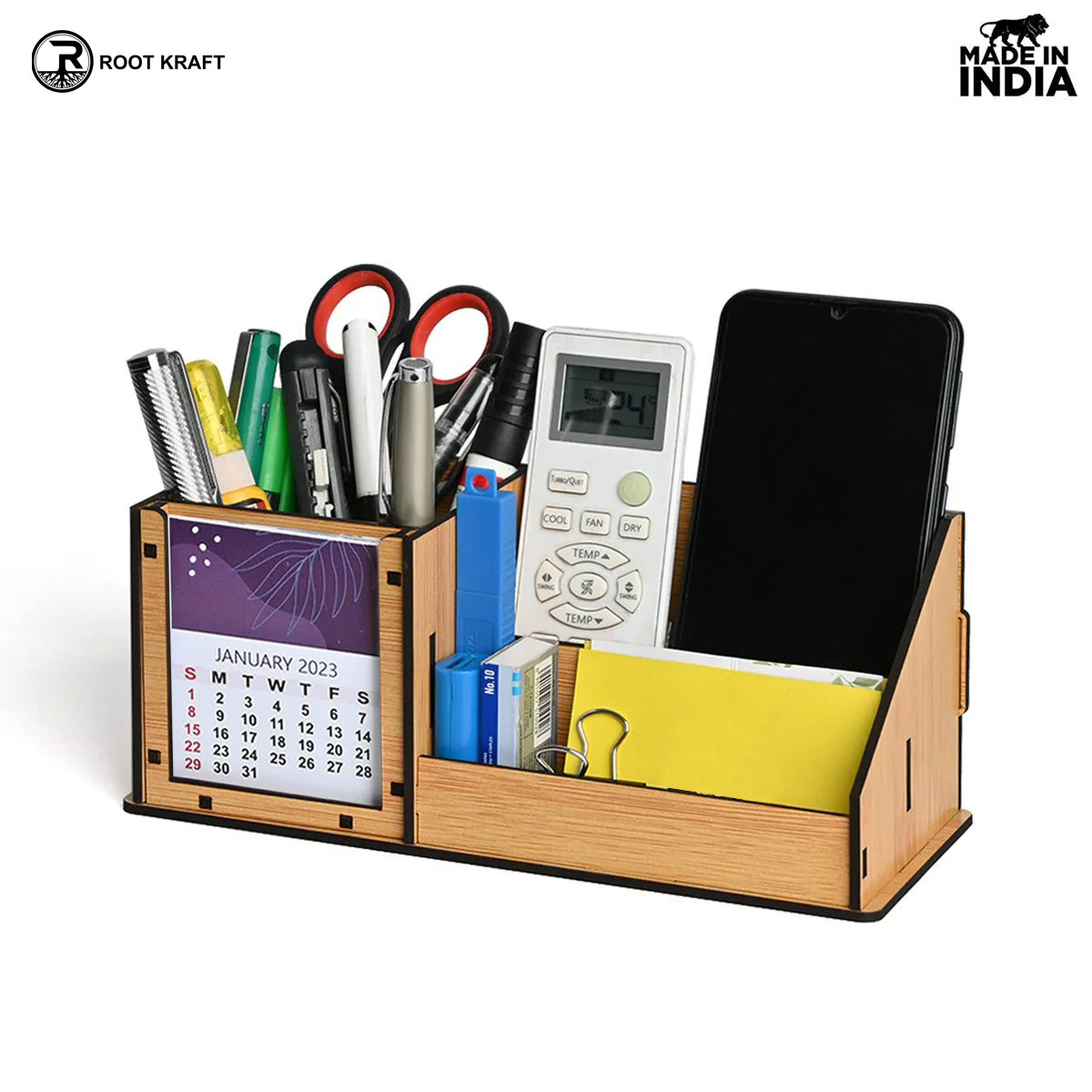 3 Compartment Desk Organizer With 2025 Calendar | Desk Calendar | Desk Accessories