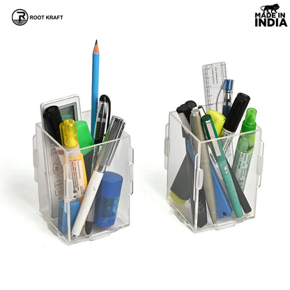 Desk Organizer 2 & 4 Piece Acrylic Pen Holder | Crystal Clear Pencil Holder | Stationery Organizer