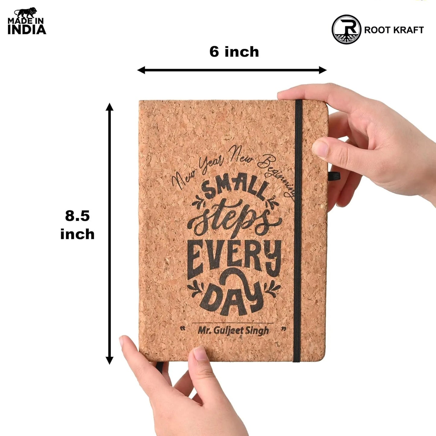 Eco-Friendly Cork Diary with Pen Holder | 190 Pages | Motivational Quote & Personalized Name Option