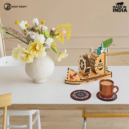 Boat Shape Coaster Stand With Set of 6 Coaster & Cute Test Tube Planter