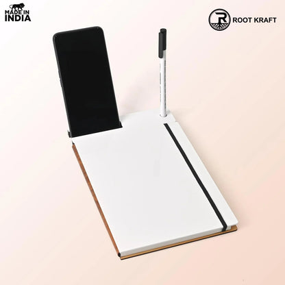 Wooden Smart Diary with White Board & Marker | A5 Notebook with Mobile & Pen Stand | Personal Use, Office & Corporate Gift