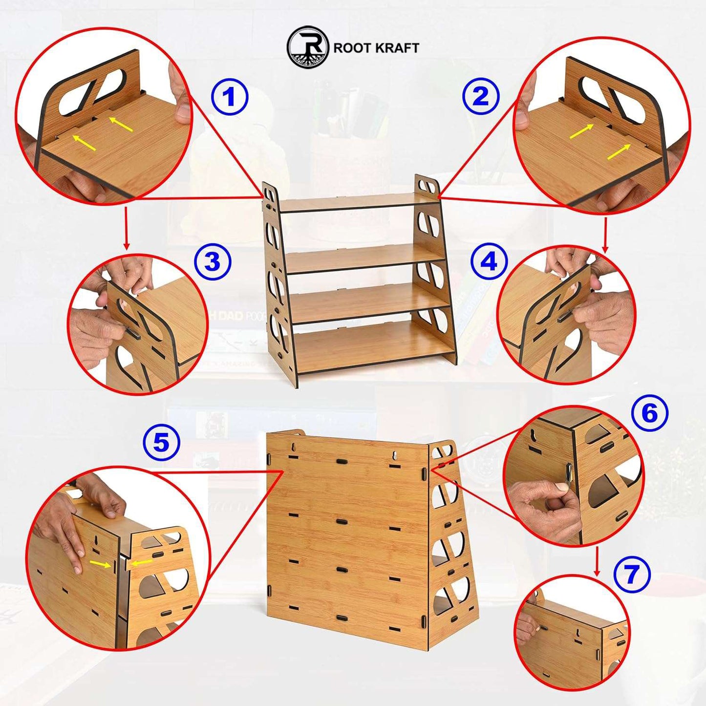 Book Rack 4 Layer Wooden Book Stand for Table | Multipurpose Home Decor Storage Rack & Book Shelf for Wall (DIY)